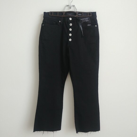 Banana Republic Denim - NEW Banana Republic Mid Rise Crop Flare black raw hem button fly cropped jeans